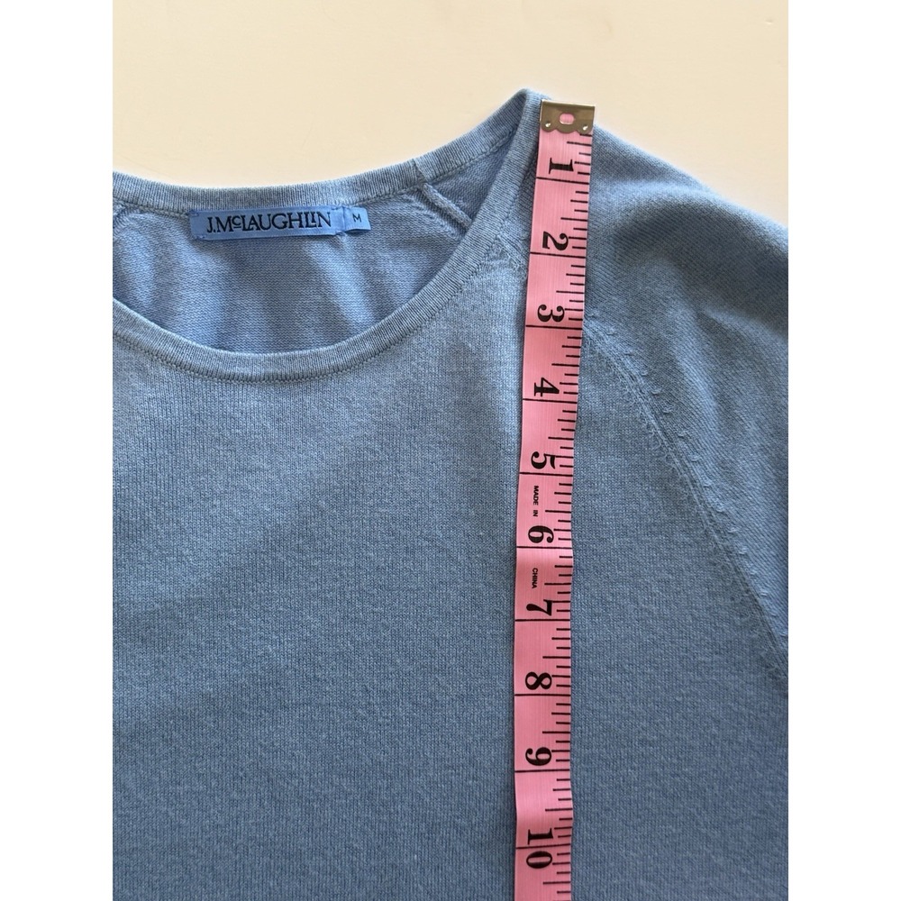 J. Mclaughlin Cotton Stretch Sweater Lightweight Baby Blue Button Preppy Medium - Picture 8 of 11